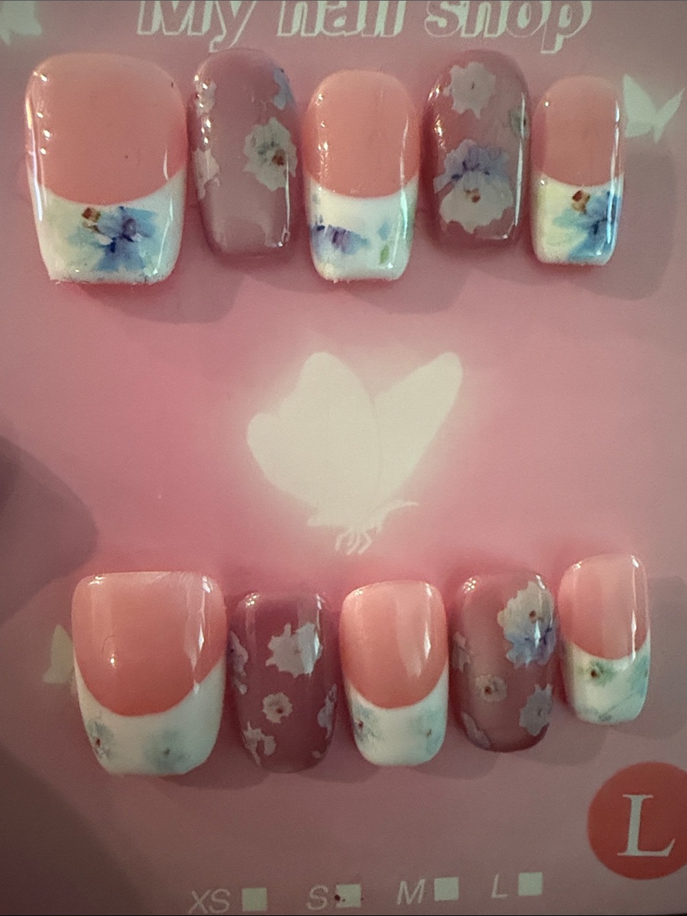 Pink Floral handmade acrylic Press-On Nail Set